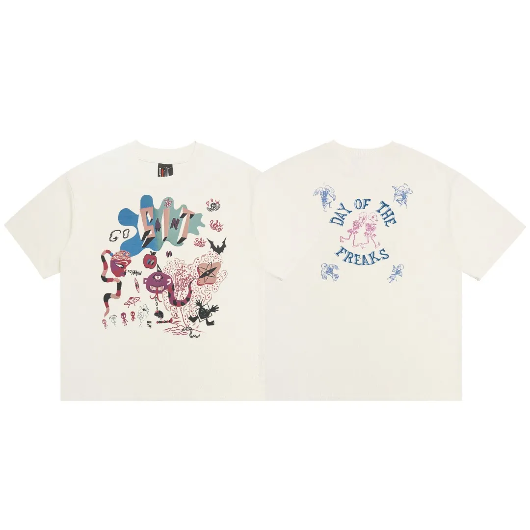 Saint Michael's new retro monster cartoon pattern round neck, loose pure cotton short sleeves, digital white ink direct injection, the fabric is breathable, and the pattern is three-dimensional and clear. Fabric: Double yarn 240g Style number: S835 Size: S-M-L-XL Color: Off-white Price: P110